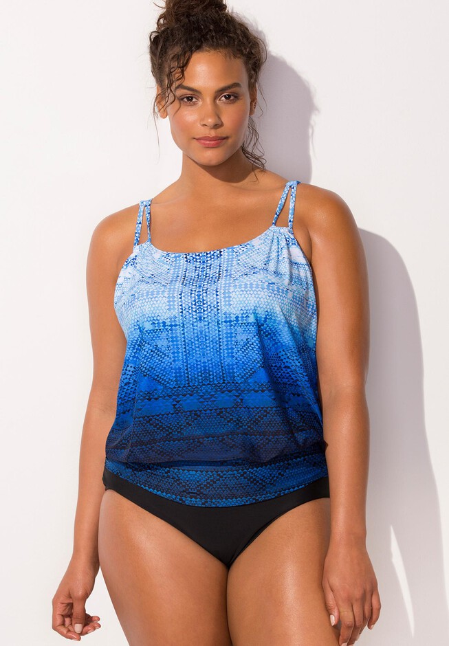 Swimsuits For All Women's Plus Size Loop Strap Blouson Tankini Set