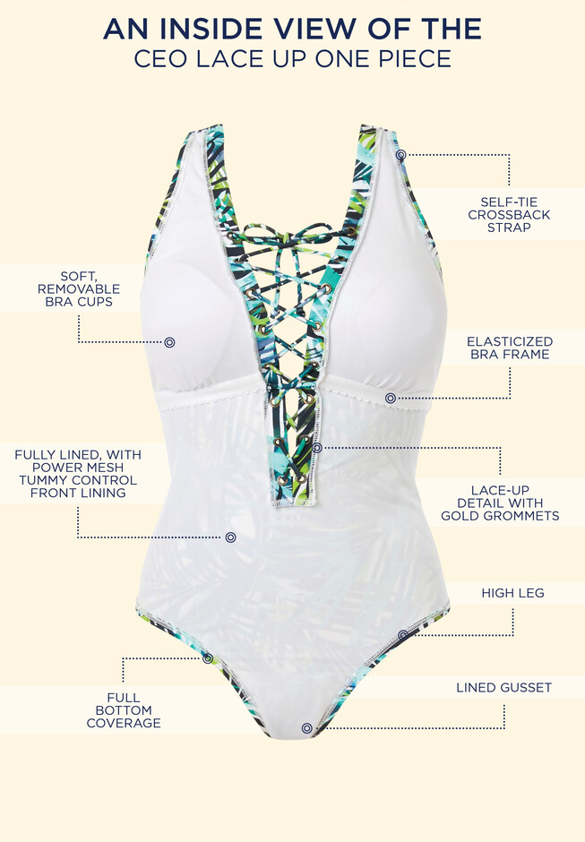 White Lace Lattice Plunge Swimsuit