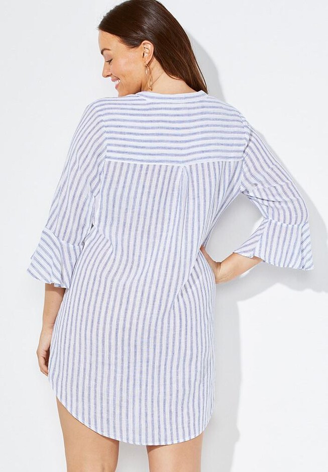 White Striped Button-Up Swim Cover-Up Top | Womens | Medium (Available in L) | Lulus