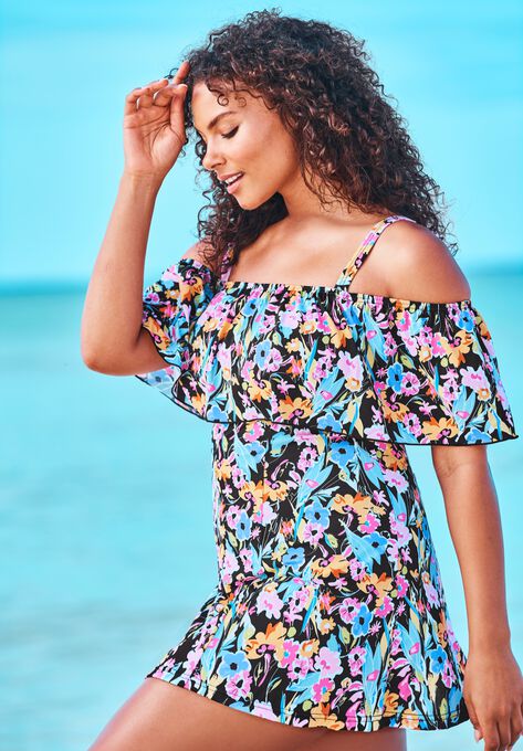 Off The Shoulder Flounce Swim Dress Swimsuits For All