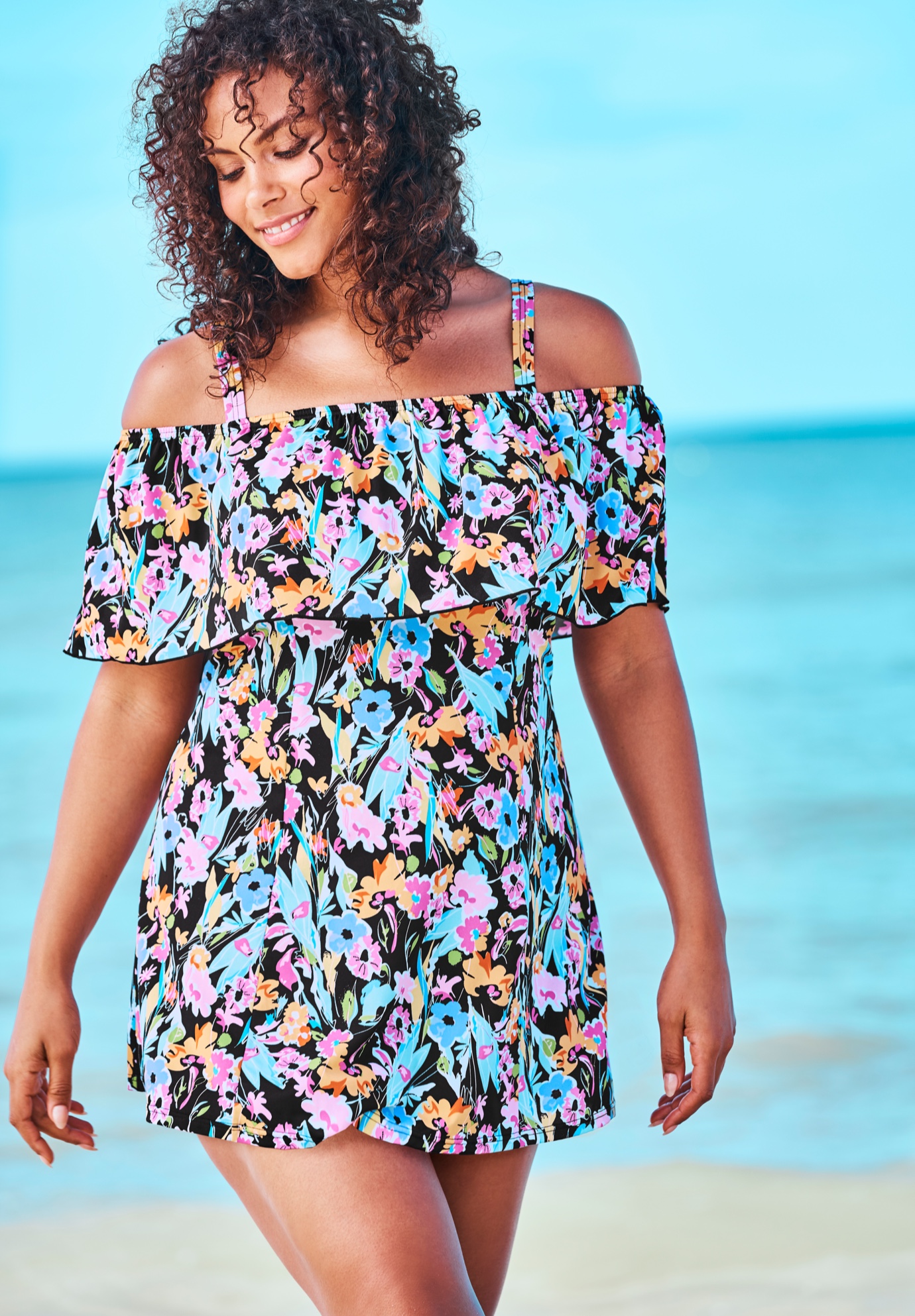 Off The Shoulder Flounce Swim Dress By Fit 4 U® Swimsuits For All Full