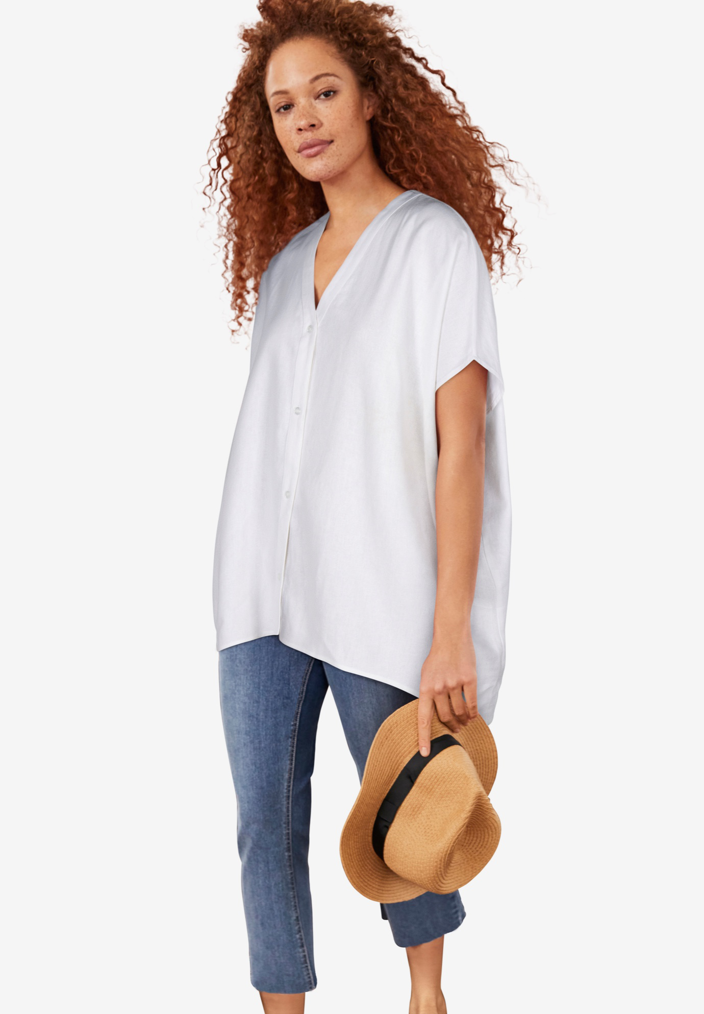 Button-Front Linen-Blend Tunic | Swimsuits For All